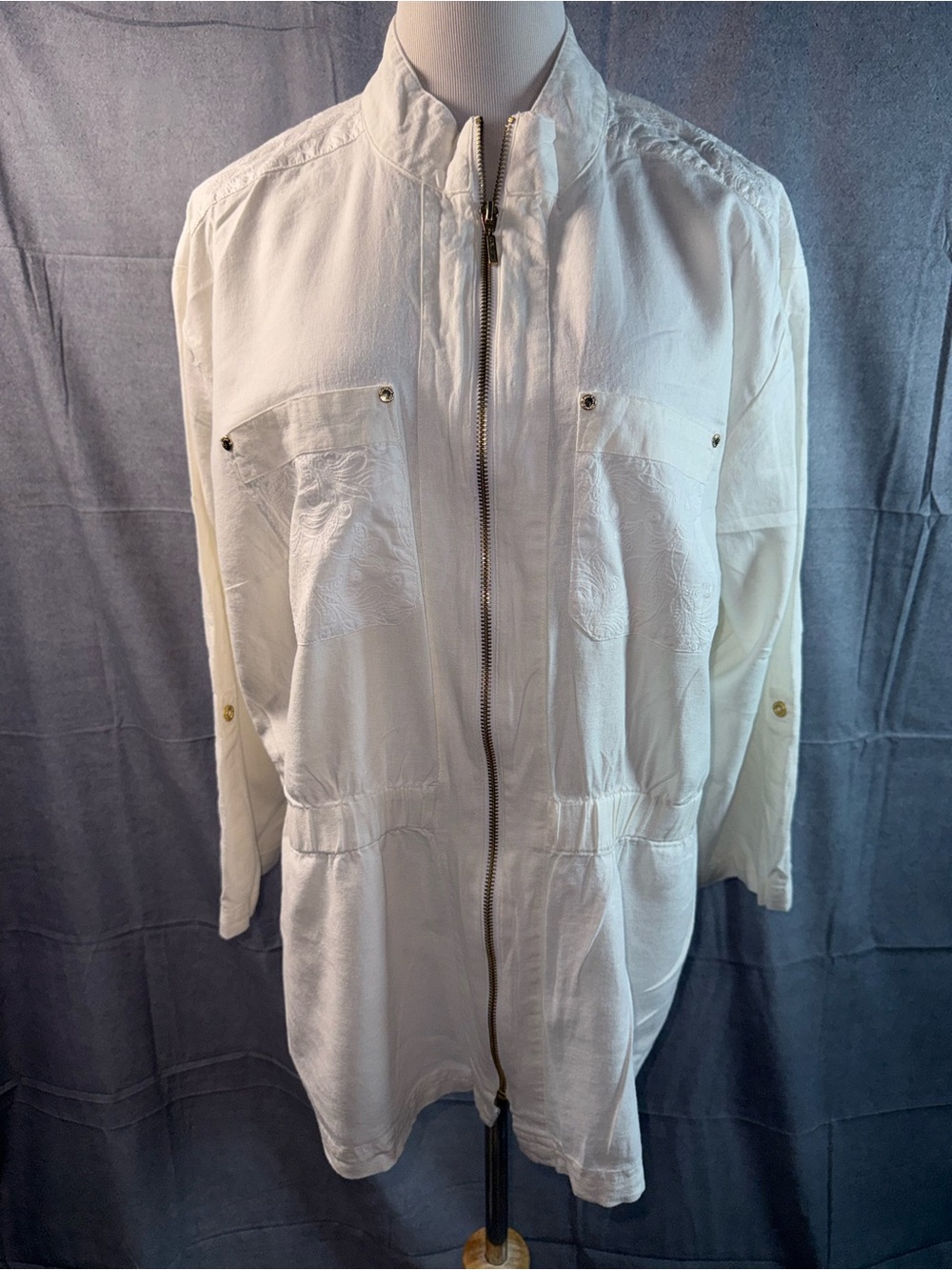 1819-Ellen Tracy White Zip-Front Utility Jacket